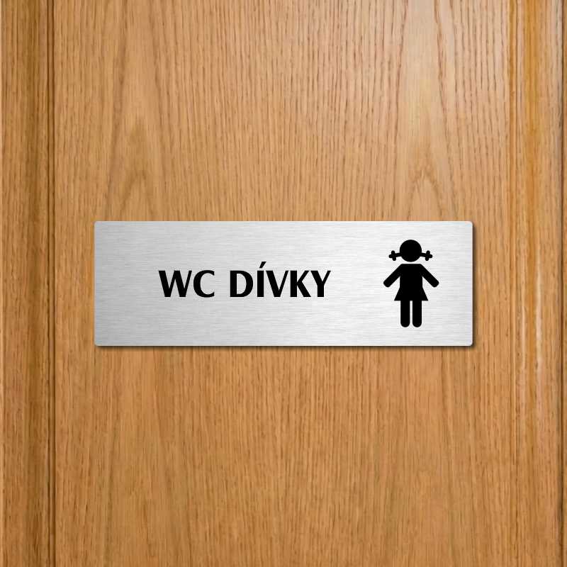 WC dívky, 240x79mm, stříbrná popiska s imitacemi šroubků